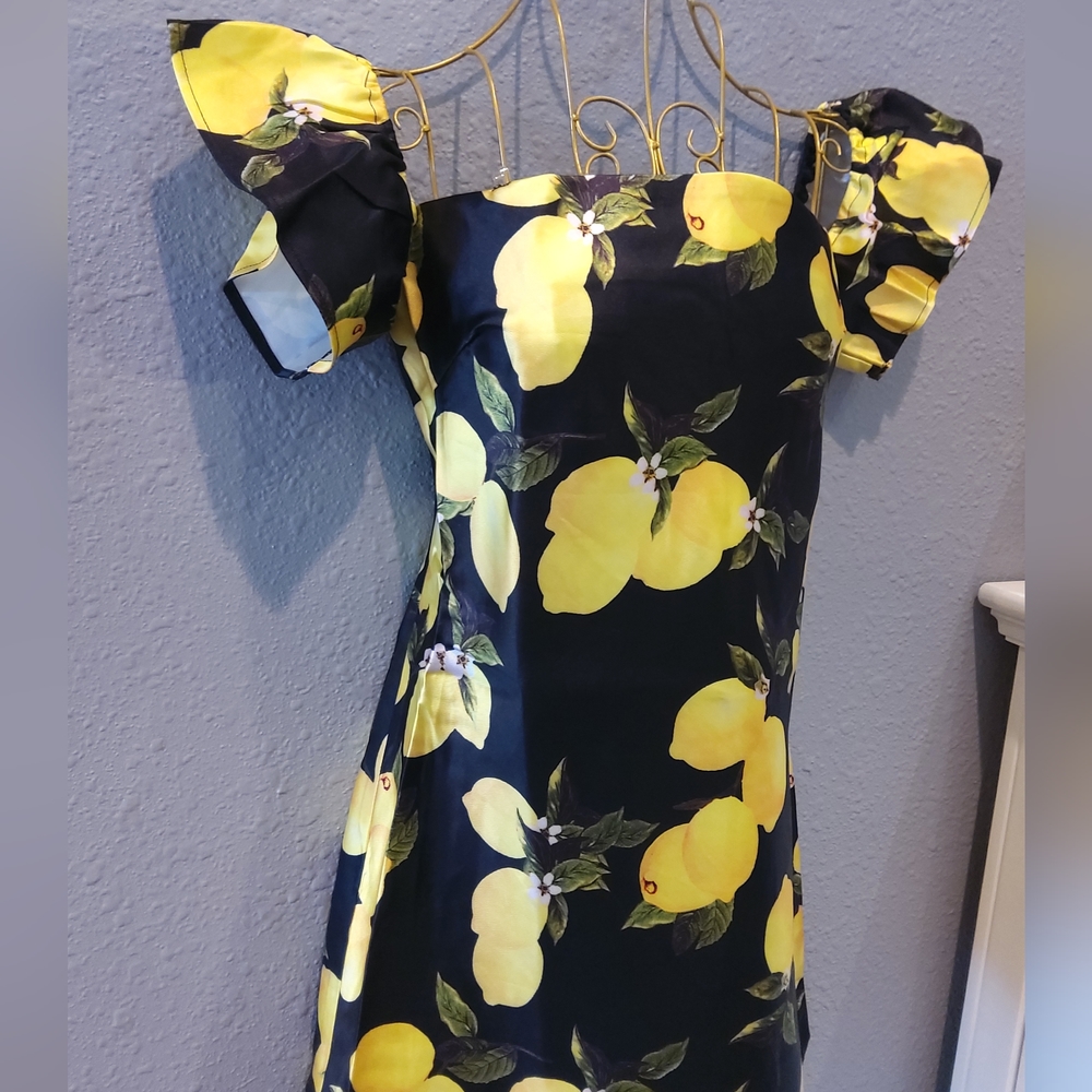 NEW Lemon Print Ruffle Sleeve Mini Dress - Picture 12 of 12